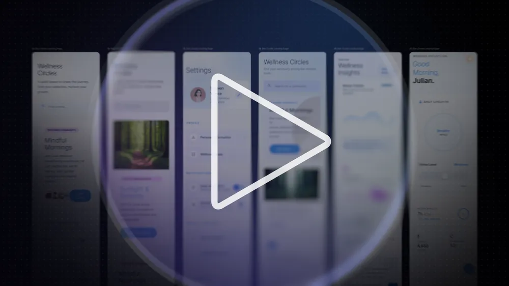 Aperçu des interfaces générées par Stitch avec effet loupe